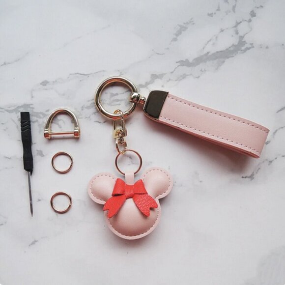 Minnie Mouse Pink Pillow Puff Vegan Wristlet Pink Mouse Ears Back Backpack Charm - Picture 2 of 5